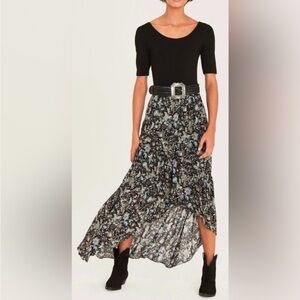 BA&SH Billie Skirt Black Floral Tiered Maxi Skirt SZ 3/US 10 Whimsigoth NWOT